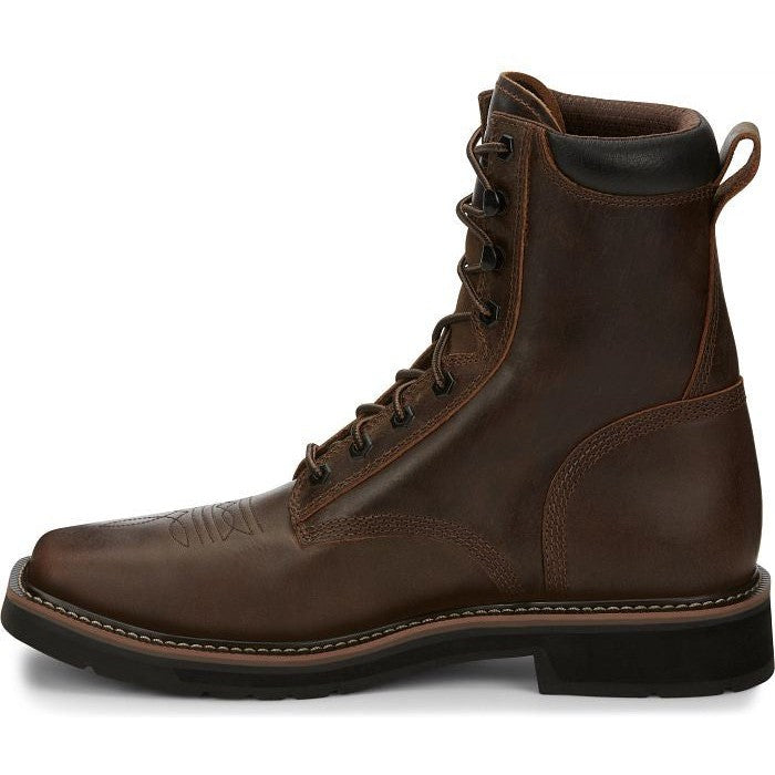 Justin Men's Pulley 8" Steel Toe Lace Up Western Work Boot -Brown- SE682  - Overlook Boots