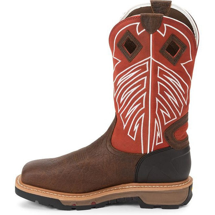 Justin Men's RoughNeck 12" Steel Toe WP Western Work Boot -Brown- WK2115  - Overlook Boots