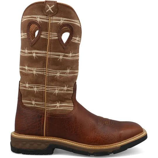 Twisted X Men's CellStretch 12" Square Toe Western Work Boot - Tan - MXB0010 7 / Medium / Brown - Overlook Boots