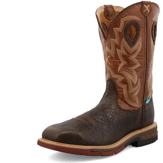 Twisted X Men's CellStretch 12" Alloy Toe Western Work Boot - Chocolate - MXBAW02 - Overlook Boots