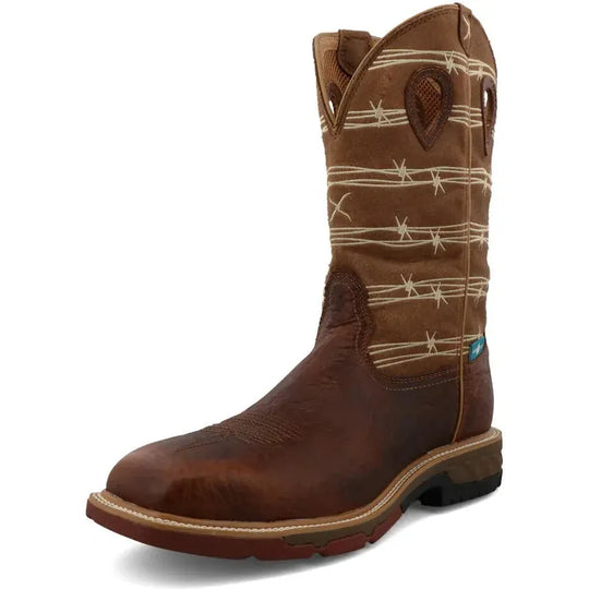 Twisted X Men's CellStretch 12" Alloy Toe Waterproof Western Work Boot - Brown - MXBAW05 - Overlook Boots