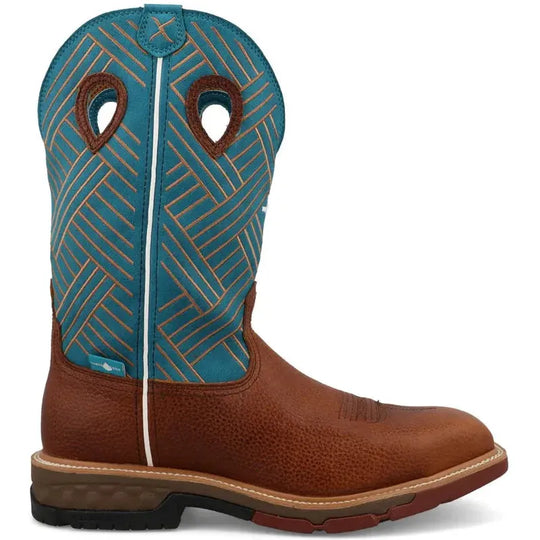Twisted X Men's LeatherTWX 12" Alloy Toe Waterproof Western Work Boot - Sequoia - MXBAW07 7 / Medium / Brown - Overlook Boots