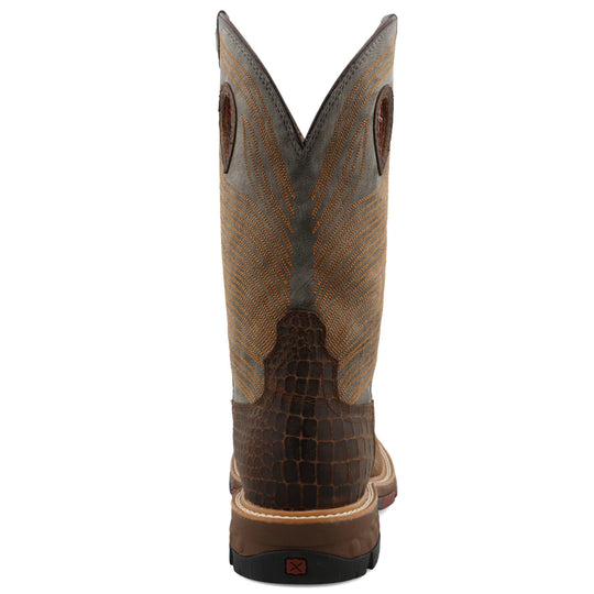 Twisted X Men's CellStretch 12" Square Toe Pull On Western Work Boot - Brown - MXBN005 - Overlook Boots
