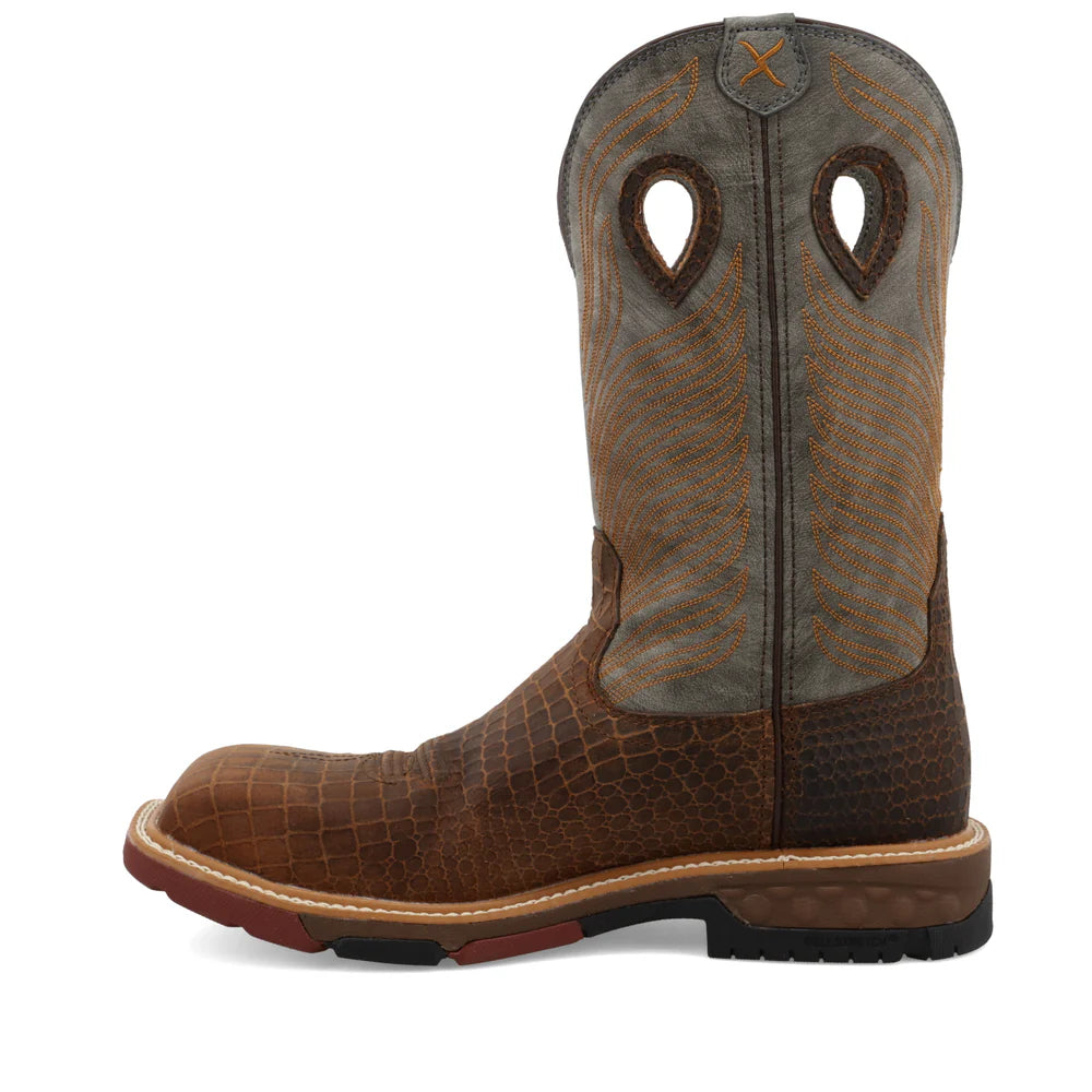 Twisted X Men's CellStretch 12" Square Toe Pull On Western Work Boot - Brown - MXBN005