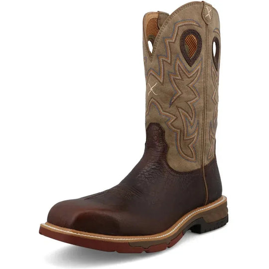 Twisted X Men's 12" Square Toe Pull On Western Work Boot - Brown - MXBN008 - Overlook Boots