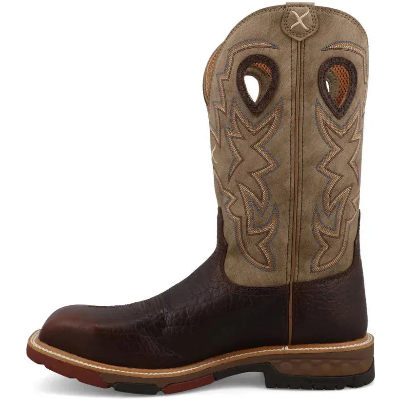 Twisted X Men's  12" Square Toe Pull On Western Work Boot - Brown - MXBN008