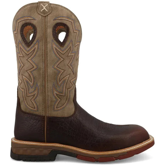 Twisted X Men's 12" Square Toe Pull On Western Work Boot - Brown - MXBN008 7 / Medium / Brown - Overlook Boots