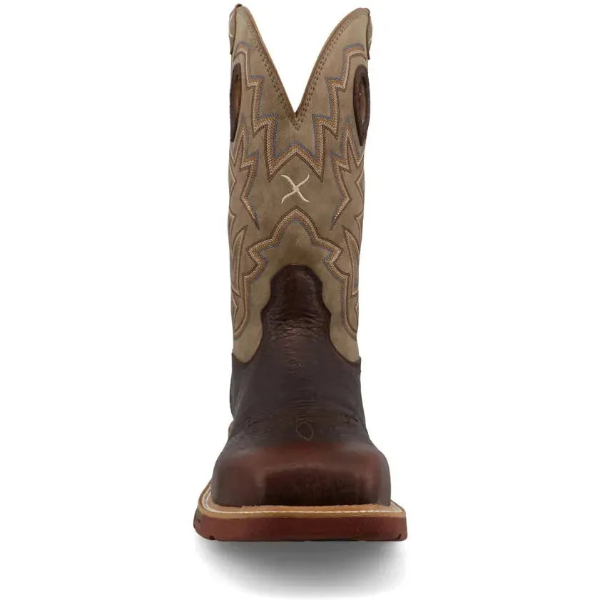 Twisted X Men's  12" Square Toe Pull On Western Work Boot - Brown - MXBN008