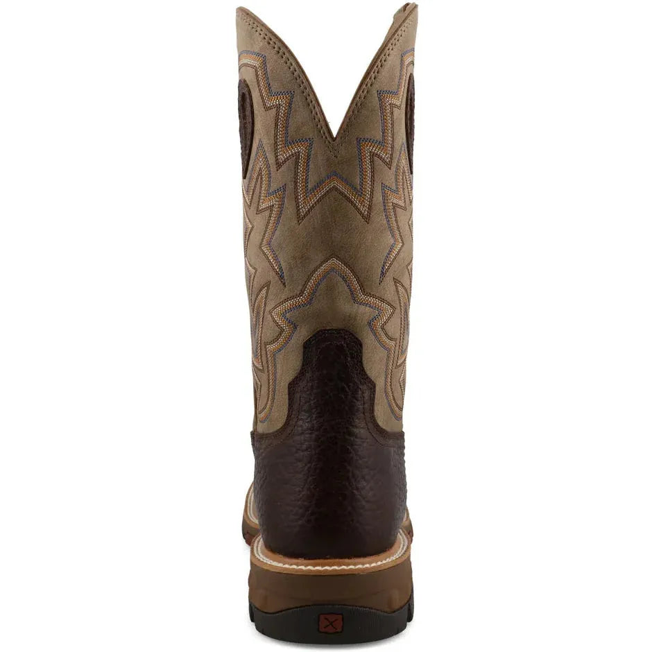 Twisted X Men's  12" Square Toe Pull On Western Work Boot - Brown - MXBN008