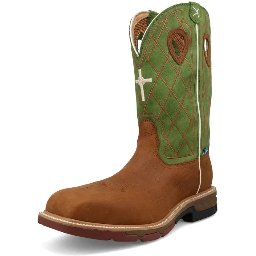 Twisted X Men's CellStretch 12" Comp Toe Waterproof Western Work Boot - Green - MXBNW07