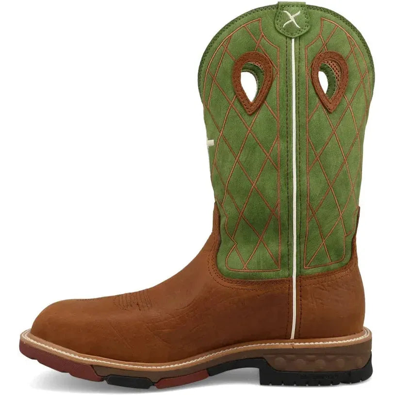 Twisted X Men's CellStretch 12" Comp Toe Waterproof Western Work Boot - Green - MXBNW07
