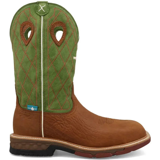 Twisted X Men's CellStretch 12" Comp Toe Waterproof Western Work Boot - Green - MXBNW07 7 / Medium / Brown - Overlook Boots