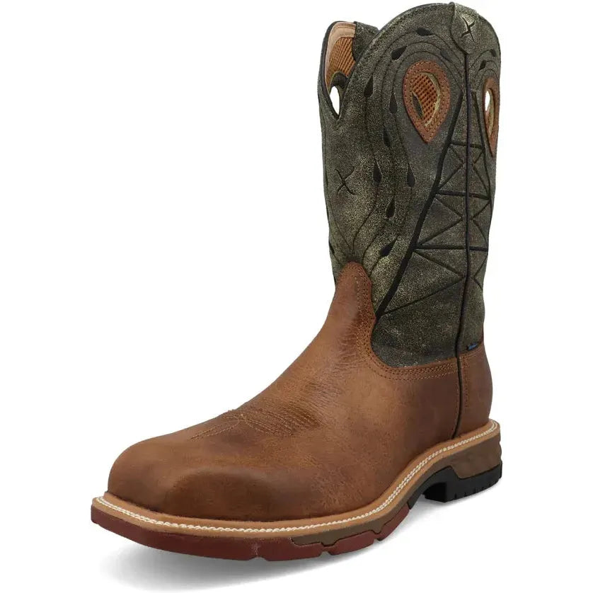 Twisted X Men's 12" Comp Toe Waterproof Western Work Boot - Olive - MXBNW11
