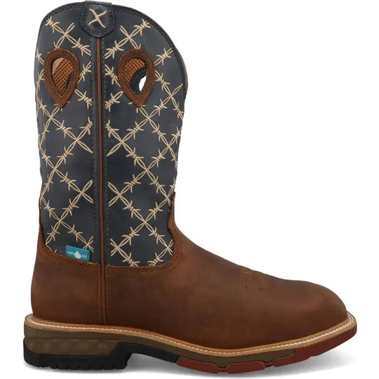 Twisted X Men's 12" Comp Toe Waterproof Western Work Boot - Navy - MXBNWM1 7 / Medium / Brown - Overlook Boots