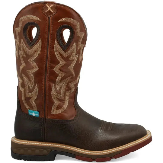 Twisted X Men's CellStretch 12" Soft Toe Waterproof Western Work Boot - Chocolate - MXBW002 7 / Medium / Brown - Overlook Boots
