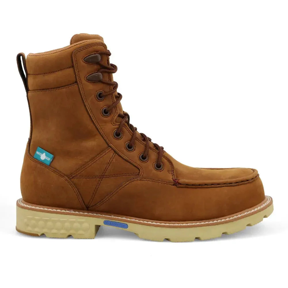 Twisted X Men's CellStretch 8" Comp Toe Waterproof Laces Work Boot - Saddle - MXCNW03