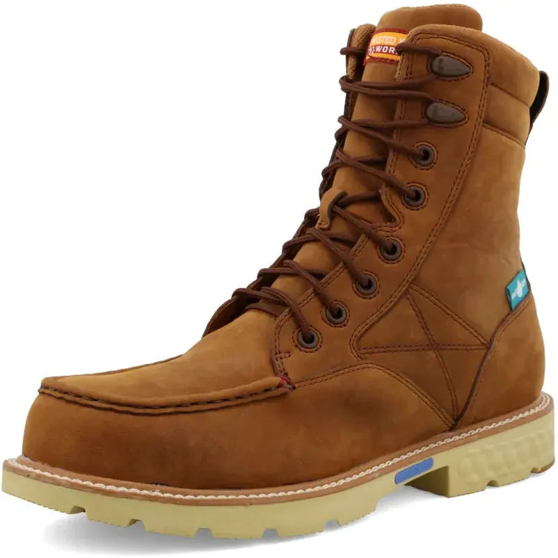 Twisted X Men's CellStretch 8" Comp Toe Waterproof Laces Work Boot - Saddle - MXCNW03