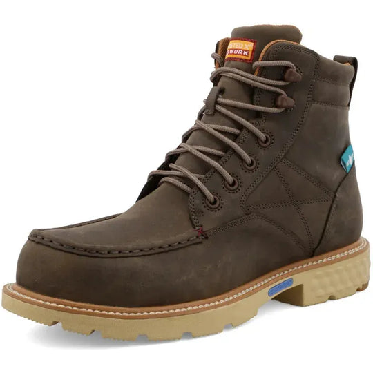 Twisted X Men's CellStretch 6" Comp Toe Waterproof Laces Work Boot - Shitake - MXCNW06 - Overlook Boots