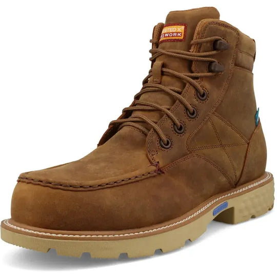 Twisted X Men's CellStretch 6" Comp Toe Waterproof Laces Work Boot - Tan - MXCNW08 - Overlook Boots