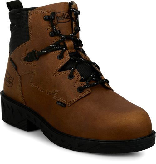 Justin Men's Gritland 6" Steel Toe Waterproof Work Boot - Brown - PD645