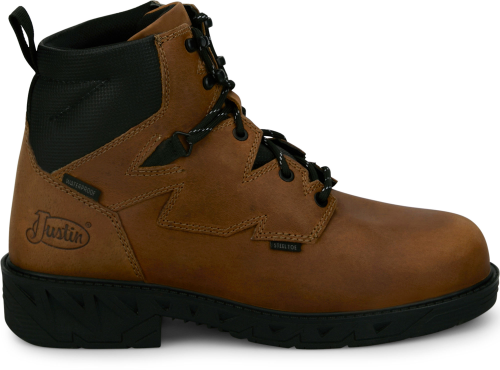 Justin Men's Gritland 6" Steel Toe Waterproof Work Boot - Brown - PD645 7 / Medium / Brown - Overlook Boots