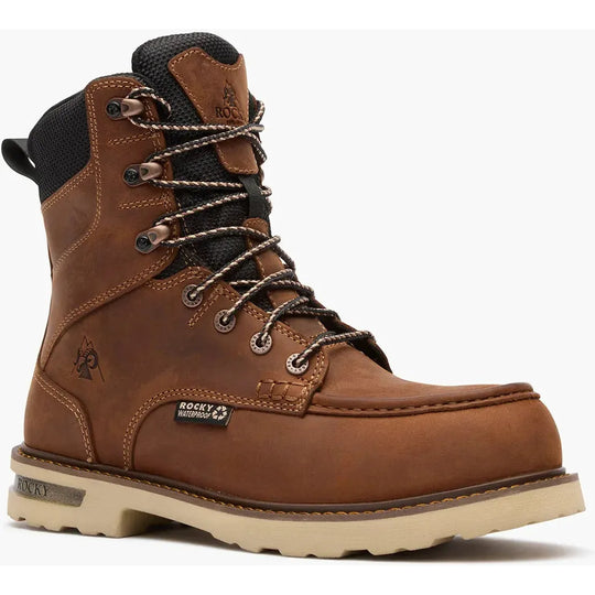 Rocky Men's Grindstone XTR 8” Waterproof Lace-Up Work Boot- Brown- RKK0519 7 / Medium / Brown - Overlook Boots