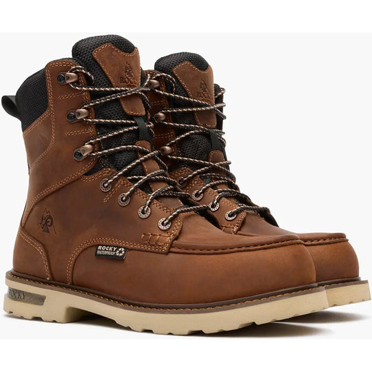 Rocky Men's Grindstone XTR 8” Waterproof Lace-Up Work Boot- Brown- RKK0519 - Overlook Boots