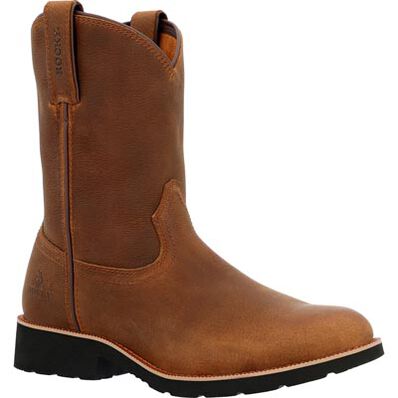 Rocky Men's Monocrepe 9" Round Toe Pull On Western Work Boot - Brown - RKW0461 7.0 / Medium / Brown - Overlook Boots