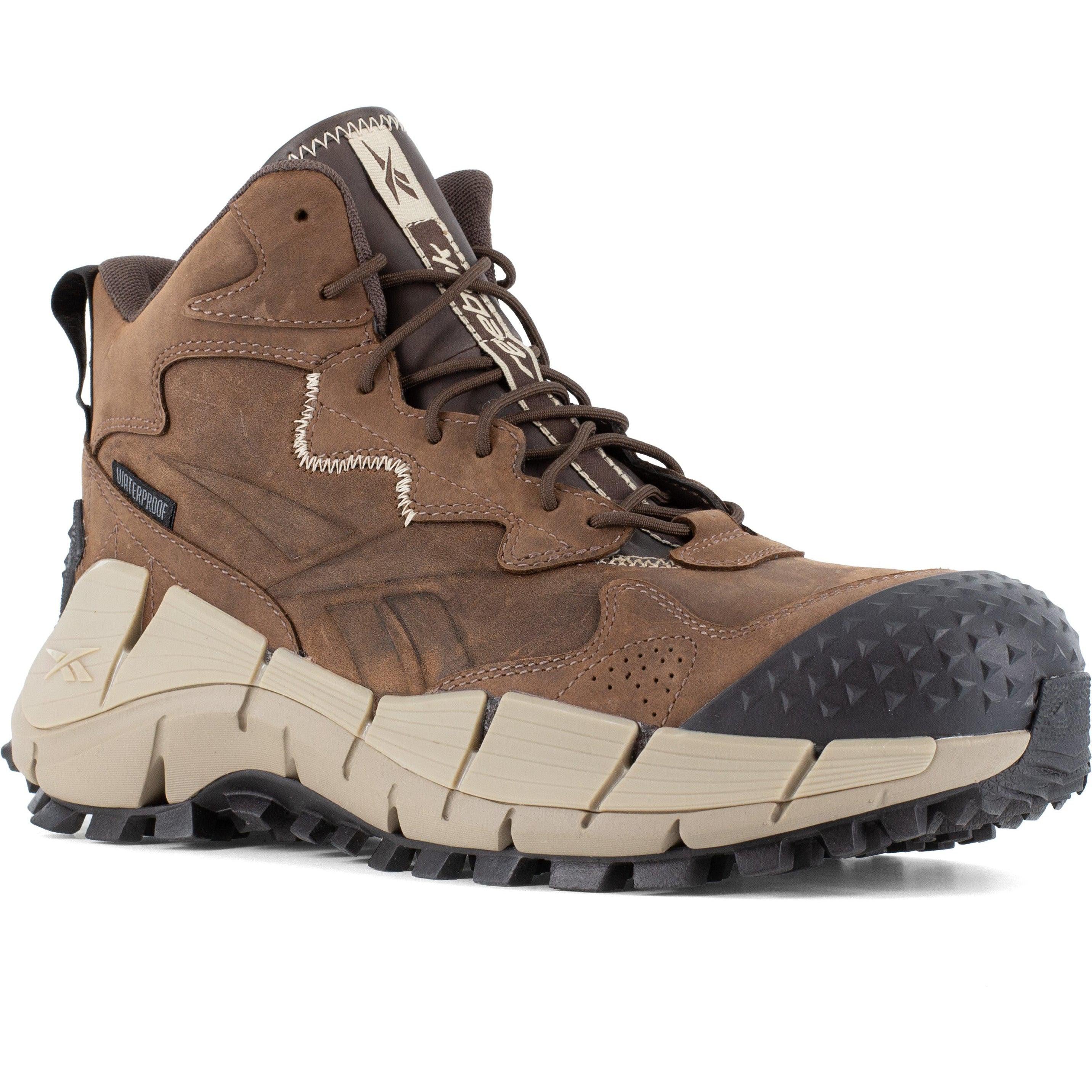 Reebok Men's Zig Kinetica Trail-Inspired Waterproof Hiker Work Boot- Brown- RB3025 7 / Medium / Brown - Overlook Boots