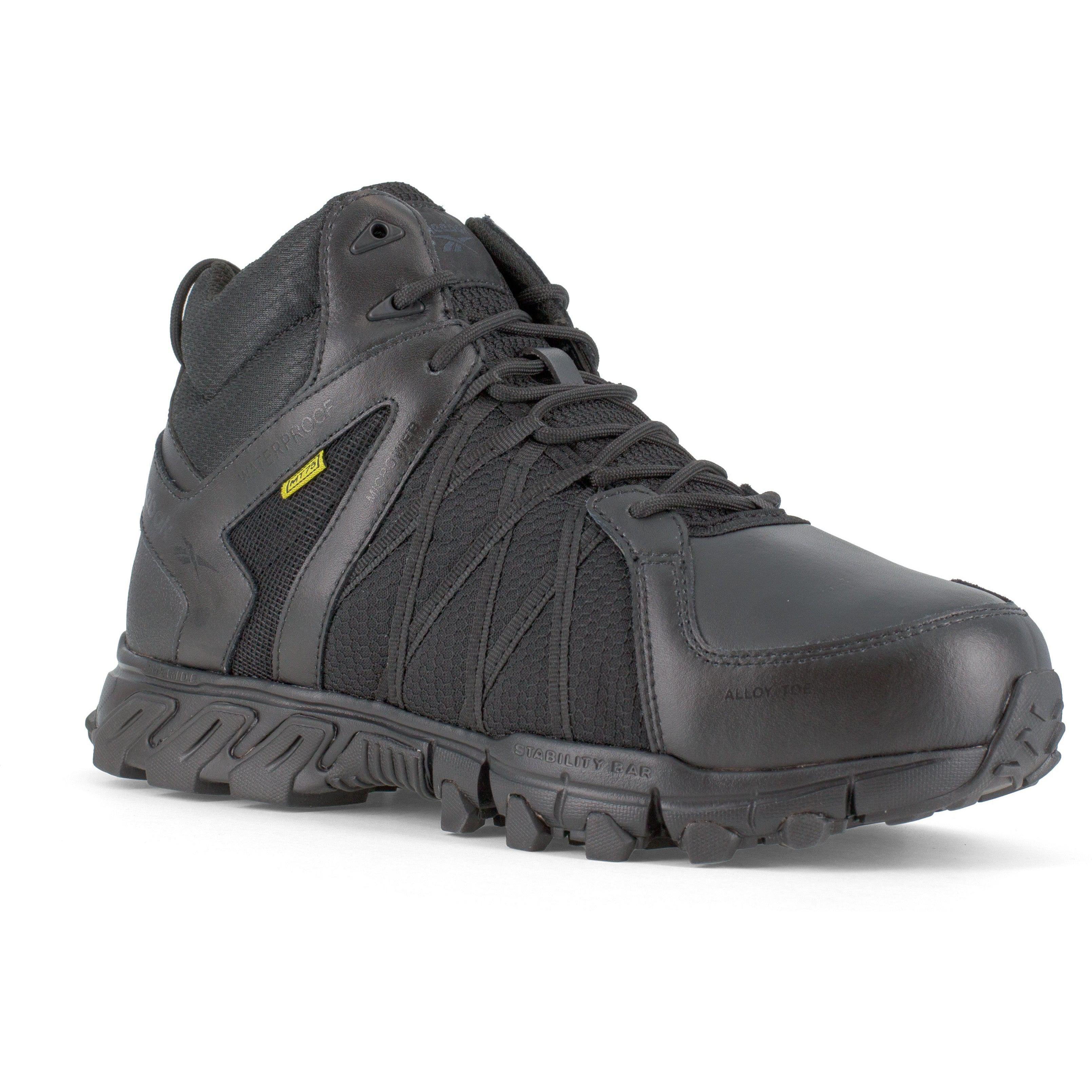 Reebok Men's Trailgrip Alloy Toe Waterproof CushGuard Hiker Work Boot- Black- RB3405 4 / Medium / Black - Overlook Boots