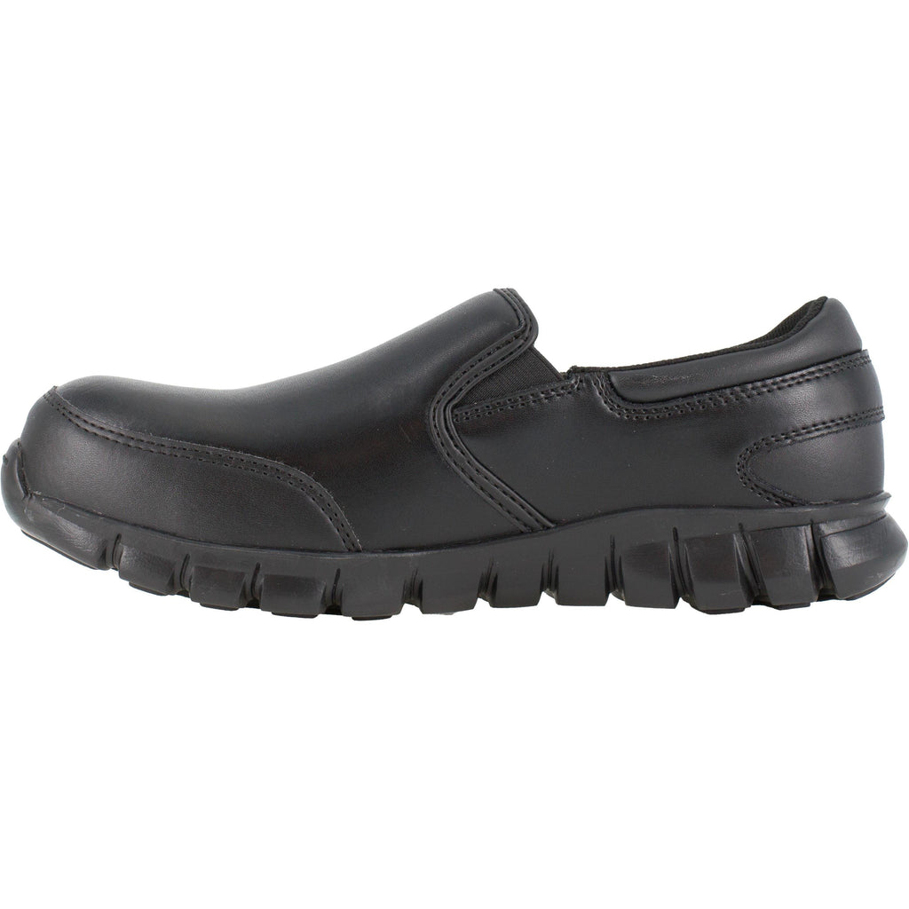 Reebok Men's Sublite Cushion Comp Toe Athletic Slip On Work Shoe- Blac