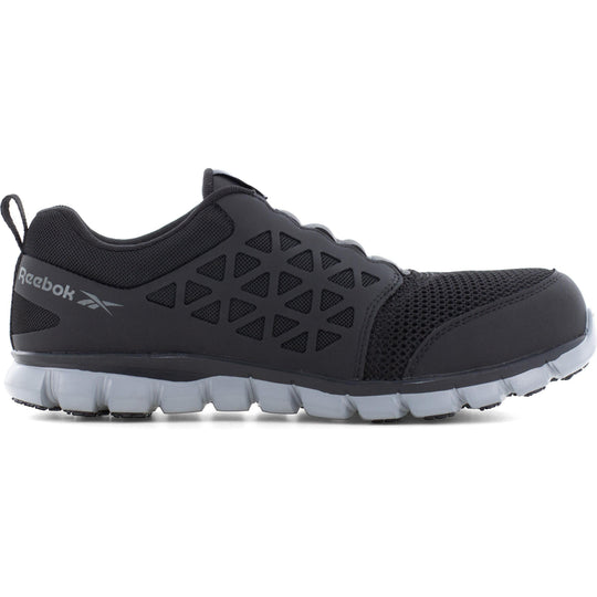 Reebok Men's Sublite Cushion Composite Toe Slip On Athletic Work Shoe- Black- RB4052 - Overlook Boots