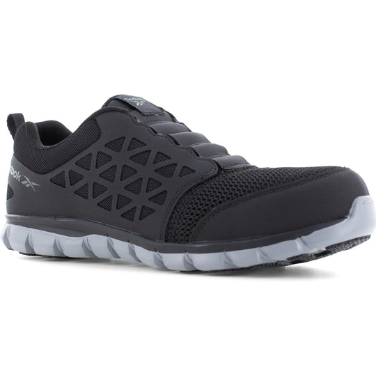 Reebok Men's Sublite Cushion Composite Toe Slip On Athletic Work Shoe- Black- RB4052 7.5 / Medium / Black - Overlook Boots