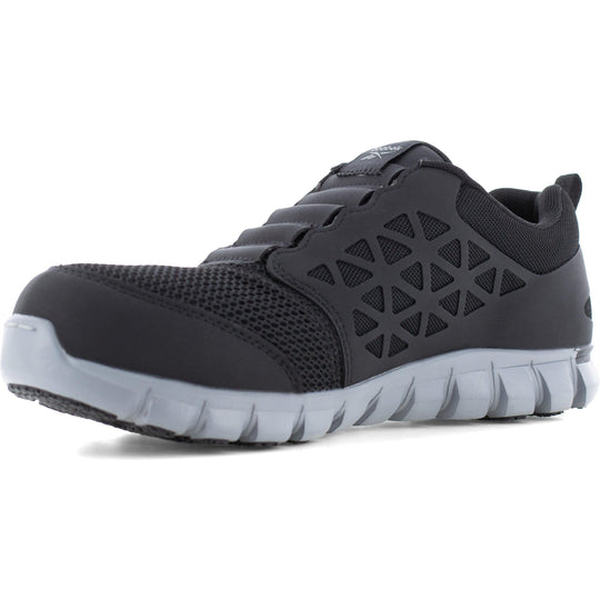 Reebok Men's Sublite Cushion Composite Toe Slip On Athletic Work Shoe- Black- RB4052 - Overlook Boots