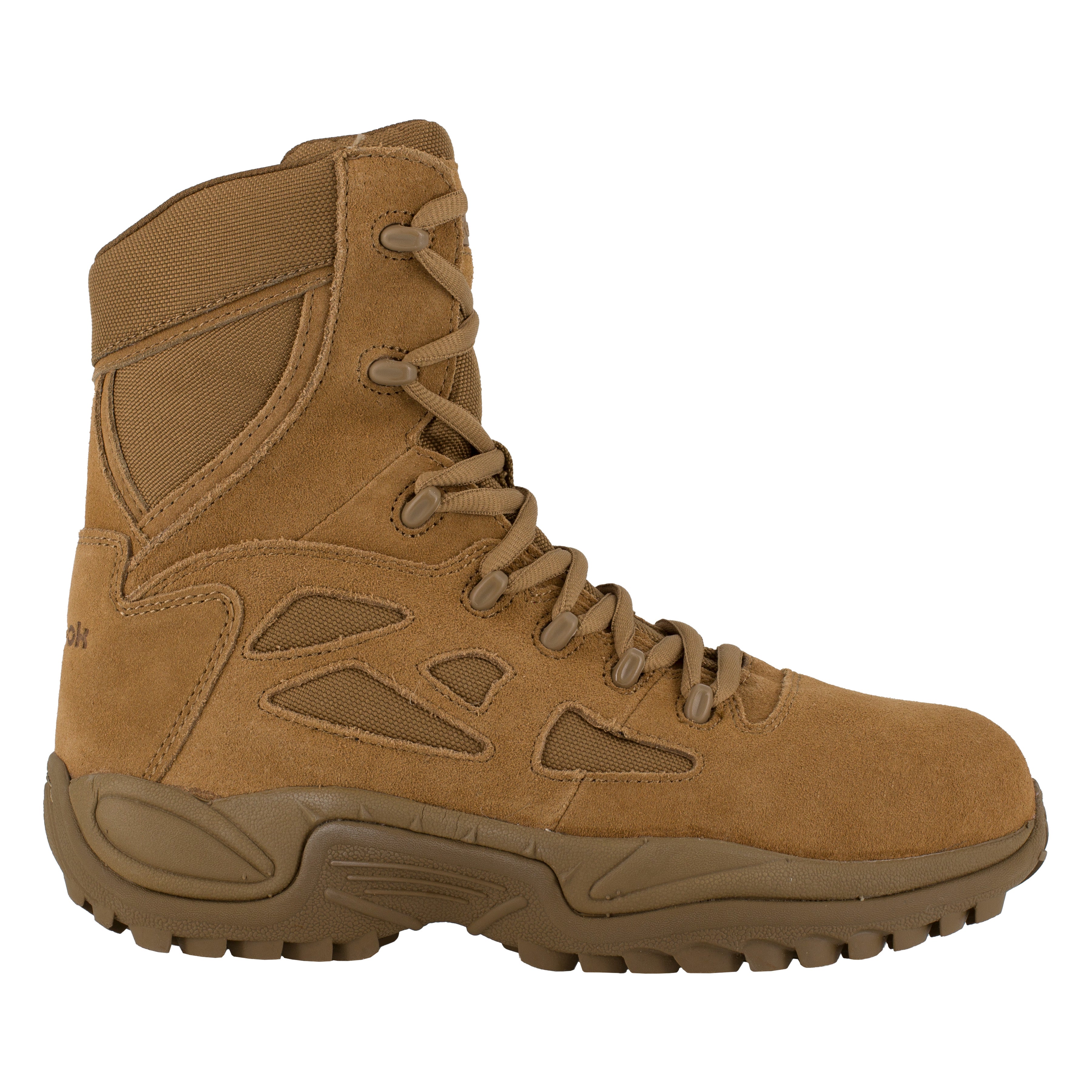 Reebok Men's Rapid Response RB 8" Composite Toe Side Zipper Stealth Military Duty Boot - Coyote - RB8850 - Overlook Boots