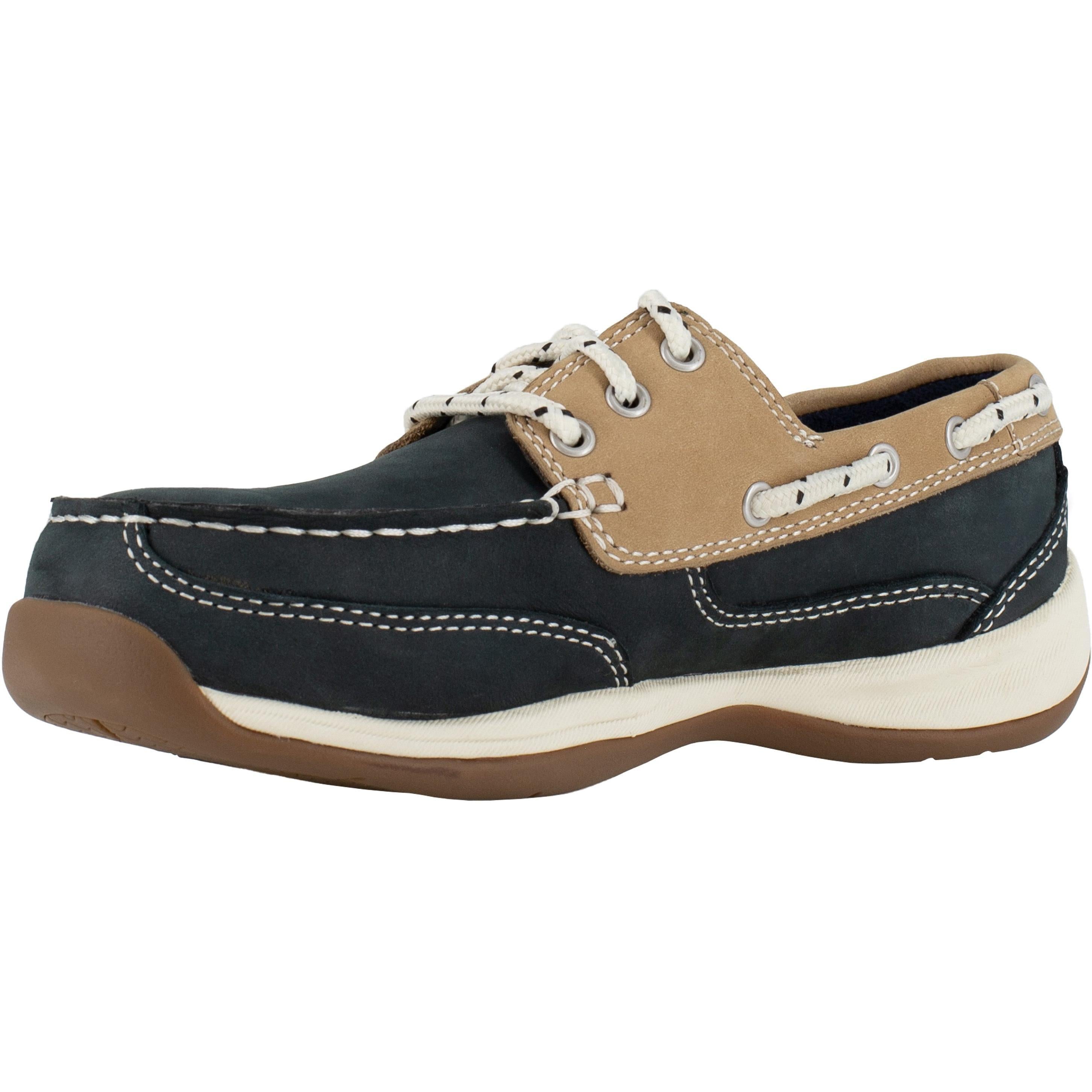 Rockport Women's Sailing Club Steel Toe Three Eye Tie Boat Shoe - Blue - RK670 - Overlook Boots