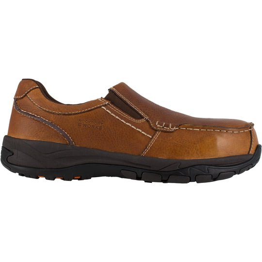 Rockport Men's Twin Gore Moc Toe Slip On Casual Work Shoe - Brown - RK6748 - Overlook Boots