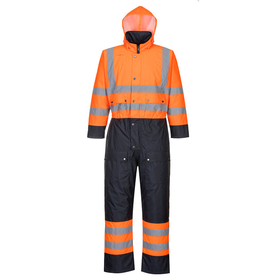 Portwest Hi-Vis Contrast Winter Coverall - Orange/Navy - S485 S - Overlook Boots