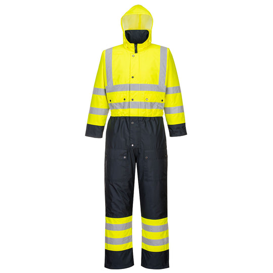 Portwest Hi-Vis Contrast Winter Coverall - Yellow/Navy - S485 S - Overlook Boots