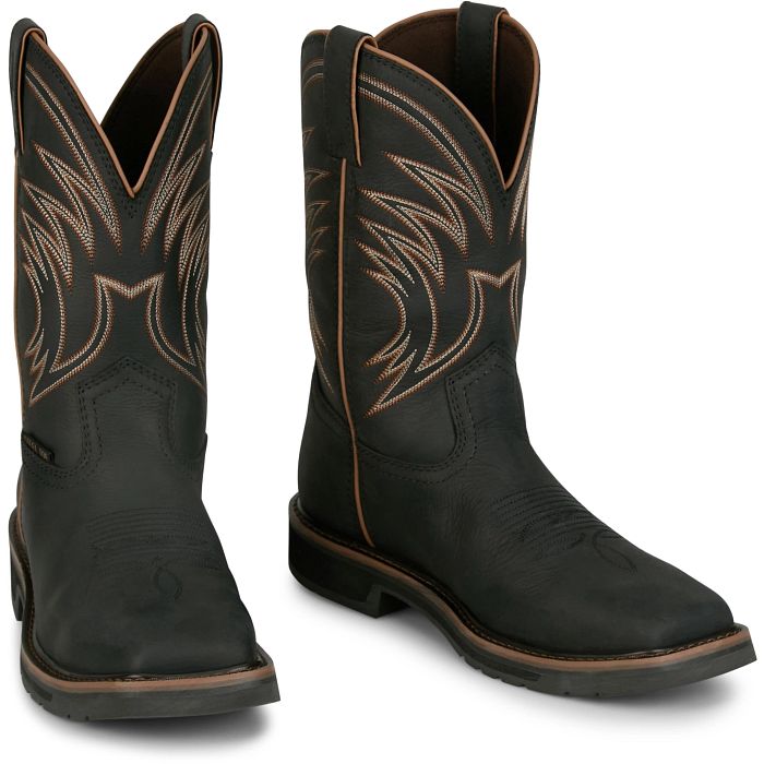 Justin Men's Widowmaker 11" Steel Toe WP Western Work Boot - Black - SE4241