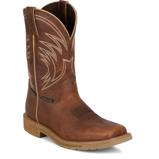 Justin Men's Daywork 11" Steel Toe Waterproof Western Work Boot - Pecan - SE4243 - Overlook Boots