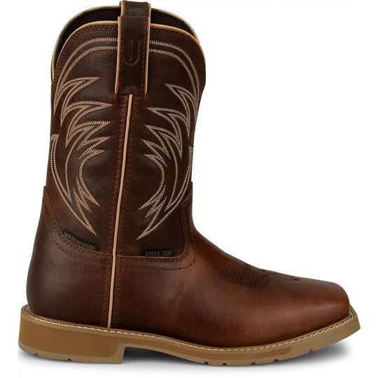 Justin Men's Daywork 11" Steel Toe Waterproof Western Work Boot - Pecan - SE4243 - Overlook Boots