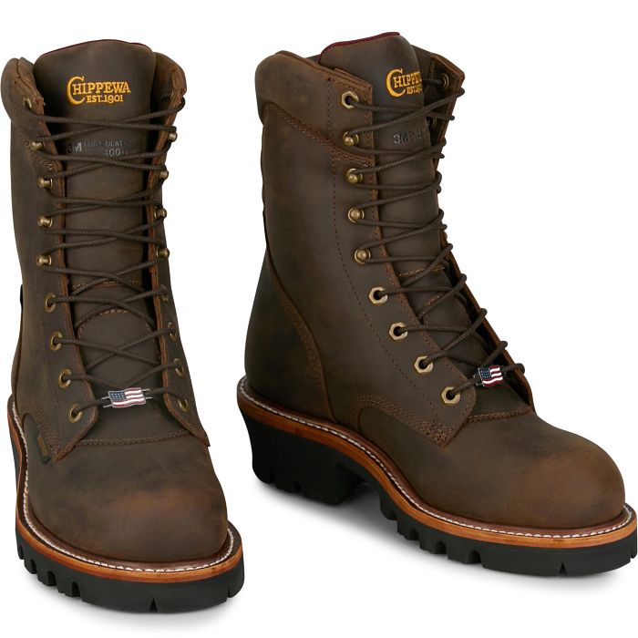 Chippewa Men's Super Logger 9" Steel Toe Waterproof 400G Logger Work Boot - Brown - SL5405