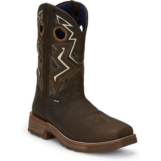 Tony Lama Men's Force 11" Wide Square Composite Toe Waterproof Western Work Boot -Brown- TW3403 7 / Medium / Brown - Overlook Boots