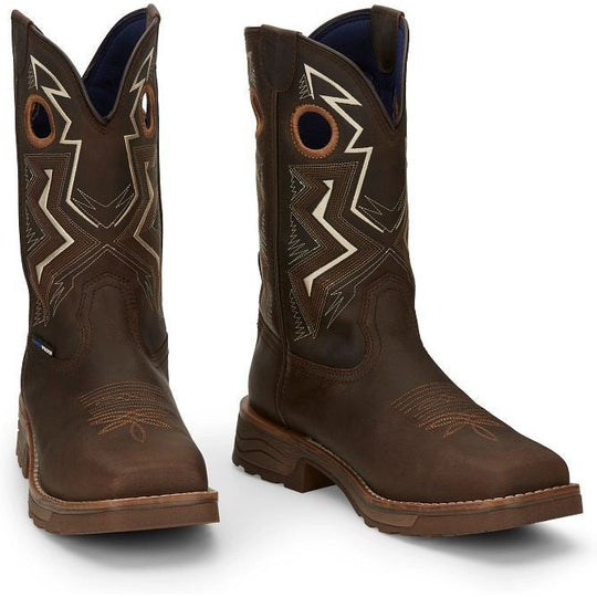 Tony Lama Men's Force 11" Wide Square Composite Toe Waterproof Western Work Boot -Brown- TW3403 - Overlook Boots