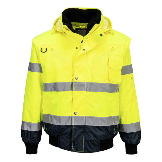 Portwest Hi-Vis 3-in-1 Contrast Bomber Jacket - Yellow/Navy - UC465 M - Overlook Boots