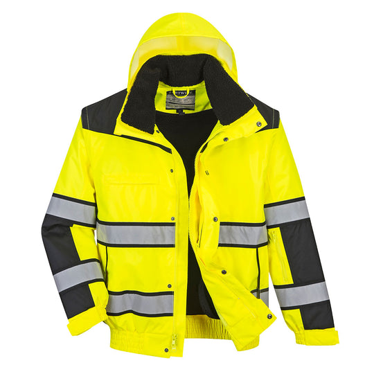 Portwest Hi-Vis 3-in-1 Contrast Winter Bomber Jacket - Yellow/Black - UC466 S - Overlook Boots