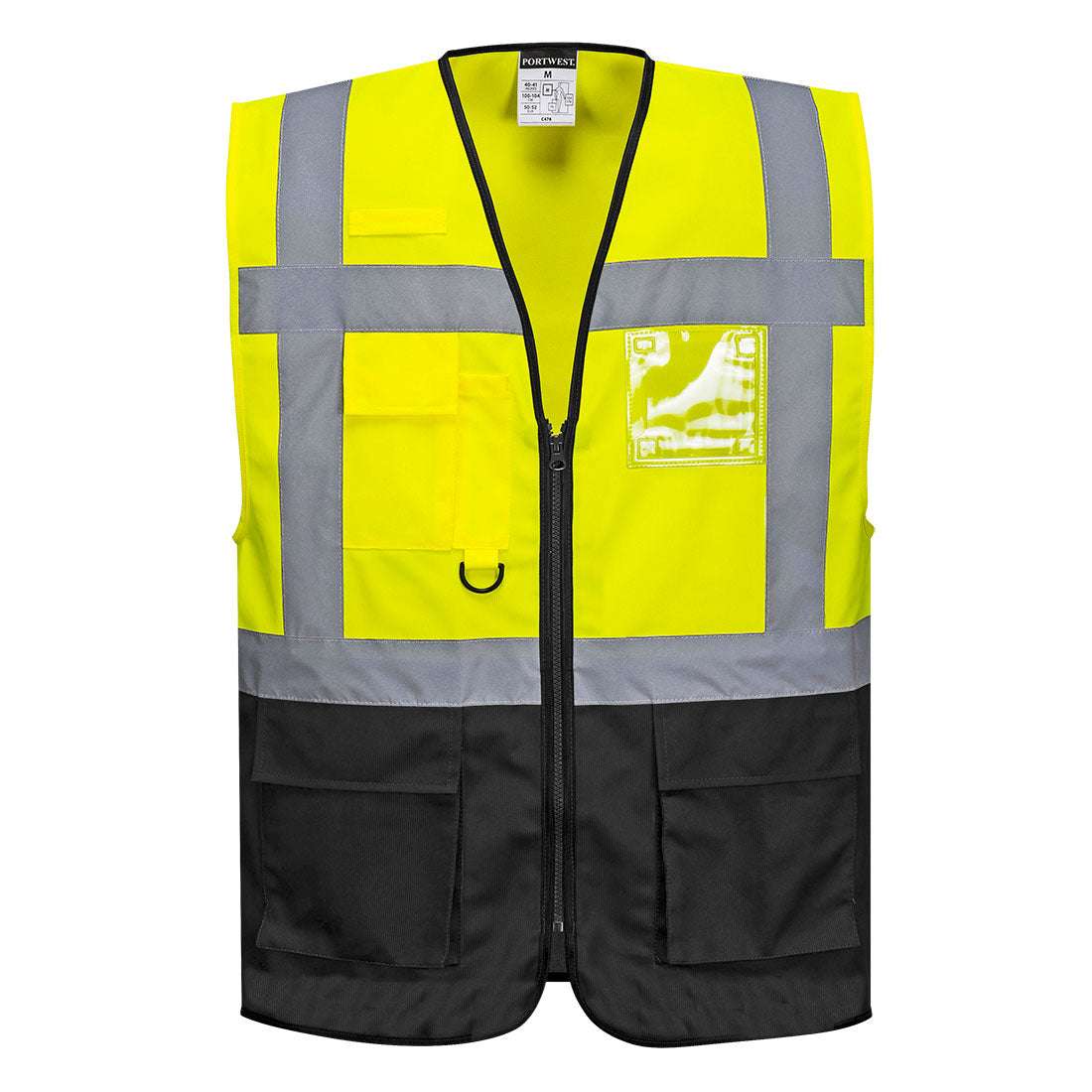Portwest Warsaw Hi-Vis Contrast Executive Vest - Yellow/Black - 12 Pack - UC476 S - Overlook Boots