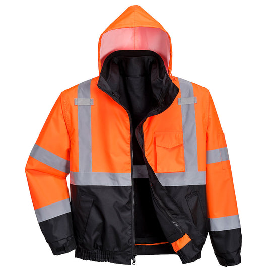 Portwest Hi-Vis 3-in-1 Contrast Premium Bomber Jacket - Orange/Black - US365 S - Overlook Boots