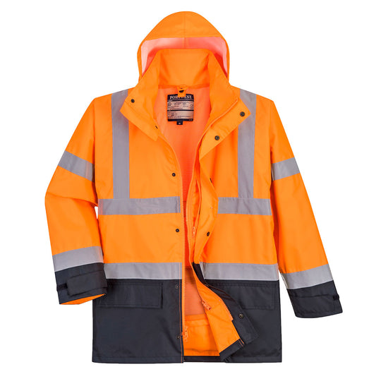 Portwest Hi-Vis 5-in-1 Contrast Executive Jacket - Orange/Navy - US768 M - Overlook Boots